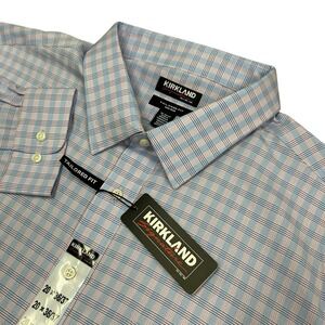 Kirkland Dress Shirt Mens 20 36/37 Tailored Fit Blue Pink Long Sleeve New